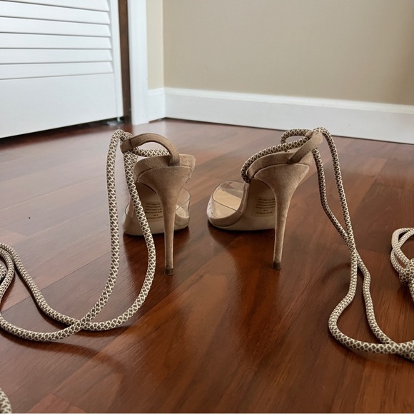 Steve Madden Beige Lace Up Clear Pointed Toe Heels - Picture 5 of 6